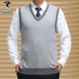 Chim gõ kiến ​​mùa thu và mùa đông mới trung niên vest nam vest len ​​cổ chữ V cỡ lớn áo len trung niên Dệt kim Vest