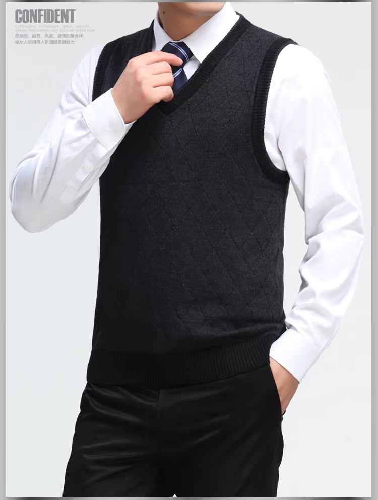 Chim gõ kiến ​​mùa thu và mùa đông mới trung niên vest nam vest len ​​cổ chữ V cỡ lớn áo len trung niên vest công sở nam