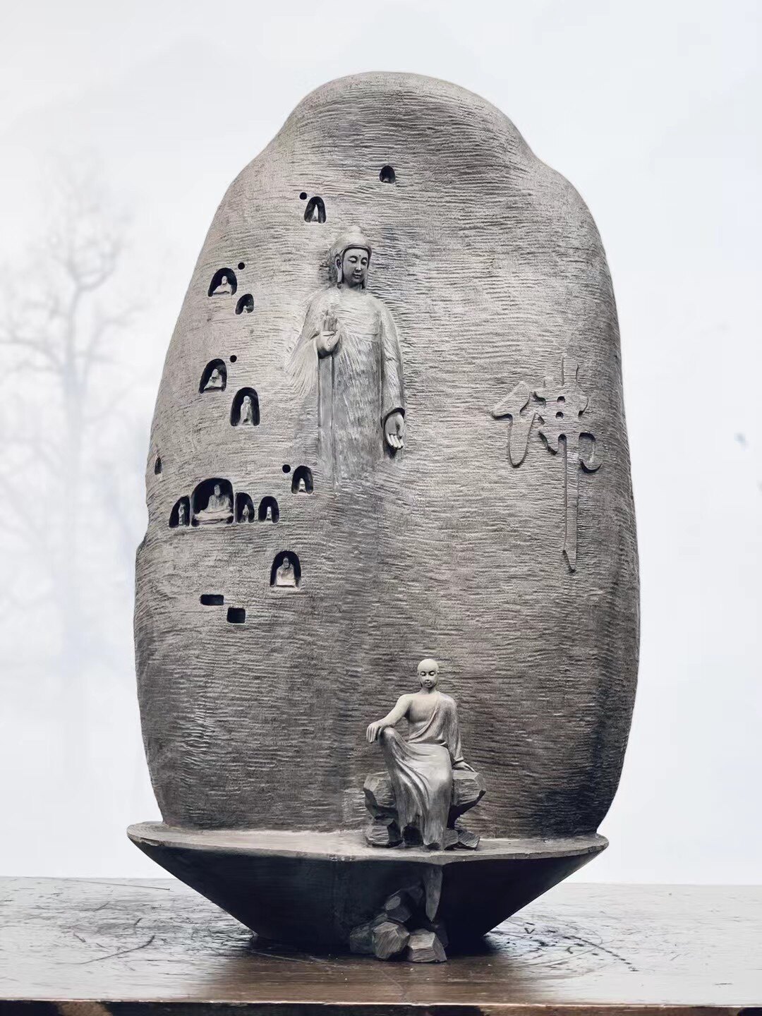 Umu Engraving Guanyin Buddha Statue Zen Mood Wind Company Home Art Root Carved pieces High 65 meters long 36 thick 23