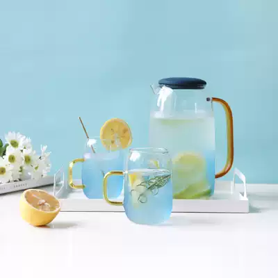Marble cold water kettle Household glass kettle Large capacity cold water cup High temperature resistant blue gradient kettle water cup set