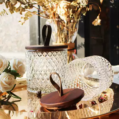 European-style embossed glass storage box Beauty egg makeup cotton swab storage tank Jewelry ring desktop storage tank