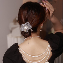 2022 New Flowers Pearl Hair Rope Temperament Wind Headwear South Korea Zhair Leather Gluten Hair Ring Head Rope Spring Summer Women