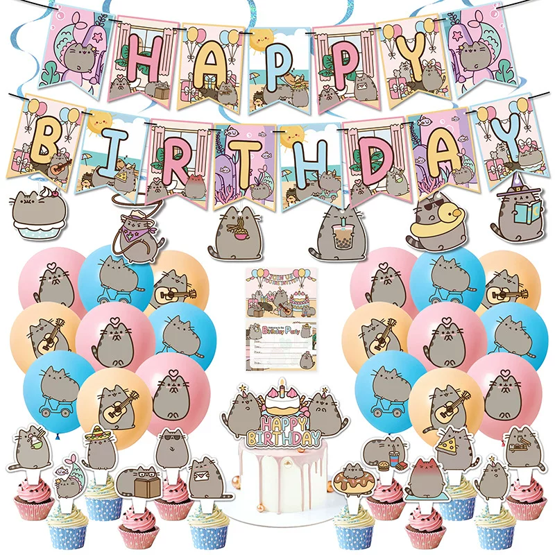 [] съёмка дня рождения набор американский Pusheen тамада украшение тематика вечеринки украшение фон шарики для детской вечеринки флаг