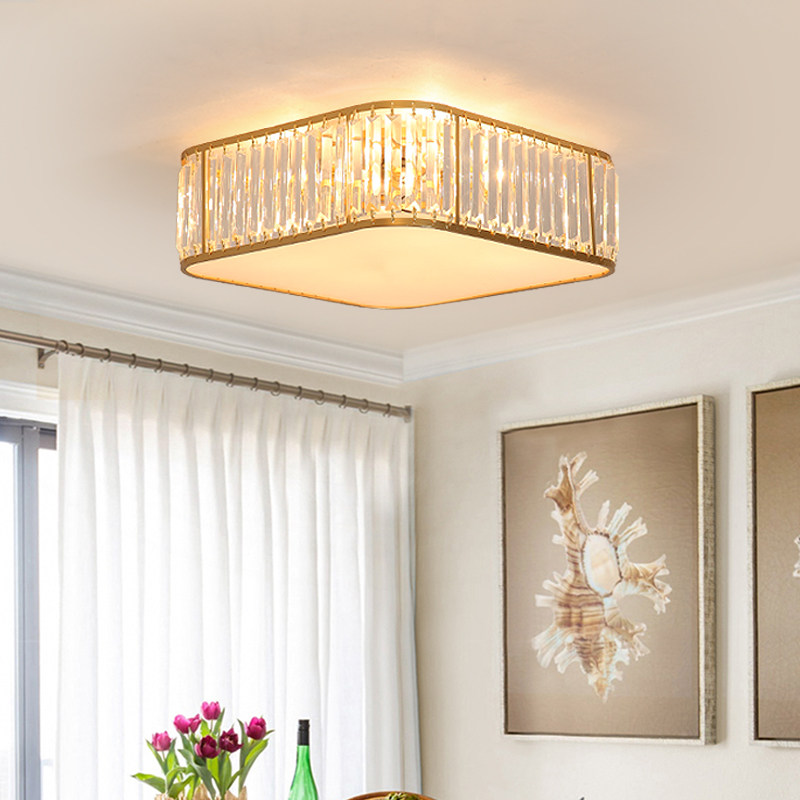 American-style crystal ceiling lamp modern minimalist aisle lamp household lamp light luxury living room lamp square dining room bedroom lamp