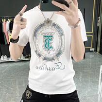 European Station Bronzing T-shirt Male Silk Light Cotton Summer Short Sleeve 2022ins Tide Card Printed Loose Half Sleeve
