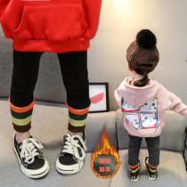 2020 childrens clothing new girls casual stripes plus velvet padded leggings Children Baby trousers winter