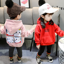 Childrens hooded warm coat autumn and winter childrens clothing girls cartoon cat coat baby small childrens clothing