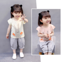 Girls summer suit 2021 New 0-1-2-3 years Old half childrens clothing baby Summer cotton short sleeve baby clothes