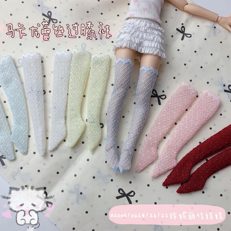 【Azone Light Nightmare Twin Macaron Color Series Over-The-Knee Socks Lace Socks】Make Legs Look Longer, Versatile for Ob24/22/26