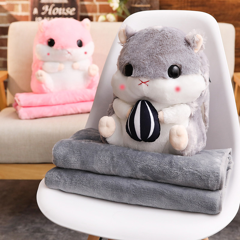 Cartoon Warm Hands Hug Pillow Quilt Double Purpose Car Cushions Office Afternoon Nap Pillow Air Conditioning Blanket Multifunctional Hamster