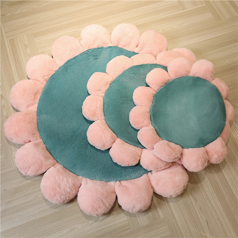 Round Carpet Petal Ground Mat bedroom Living room Children crawl cushion floating window Balcony Ins Nordic Rabbit Hair Chair Cushion