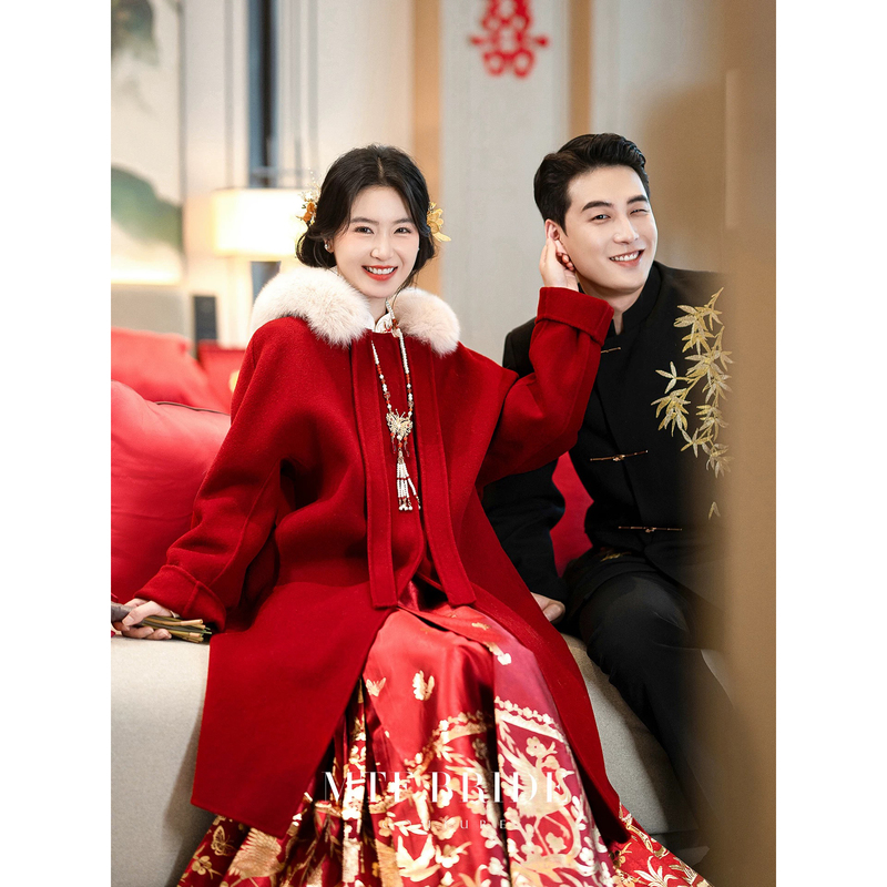 Red Coat Engagement Dress Hanfu Autumn and Winter New Style New Chinese Style National Style Bride Wedding New Year Woolen Coat Red Coat Engagement Dress Hanfu Autumn and Winter New Style New Chinese Style National Style Bride Wedding New Year Woolen Coat