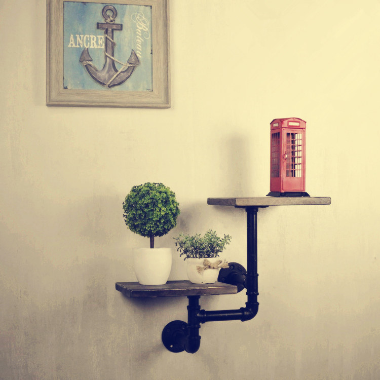 Retro Iron Art Separator Shelf Wall Shelf TV Background Wall Decoration Shelf Simple Creative Water Pipe Wall Shelf