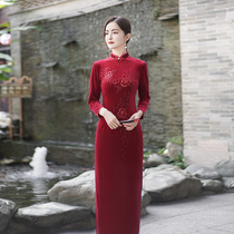 Velvet Qipao Dress Noble Ocean Gas Mom Wedding Wedding Wedding Wedding Wedding Wedding Party Dress Lady Elegant Dress Dress