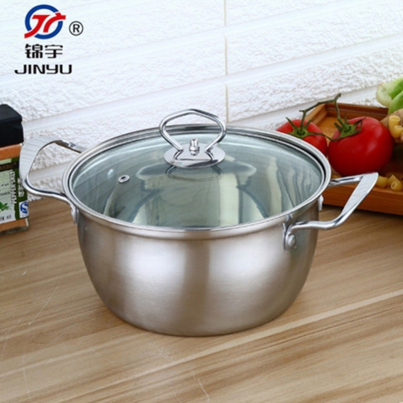 Double ear small pot lift grade version special thickness stainless steel two-story steam boiler soup pan milk pan cooking porridge pan hot pot 16-26cm