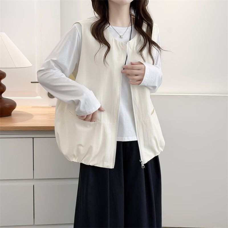 Women's Vest 2026 Spring and Autumn New Style Sleeveless Versatile Simple Fashion Loose Casual Zipper Jacket Vest Summer Style
