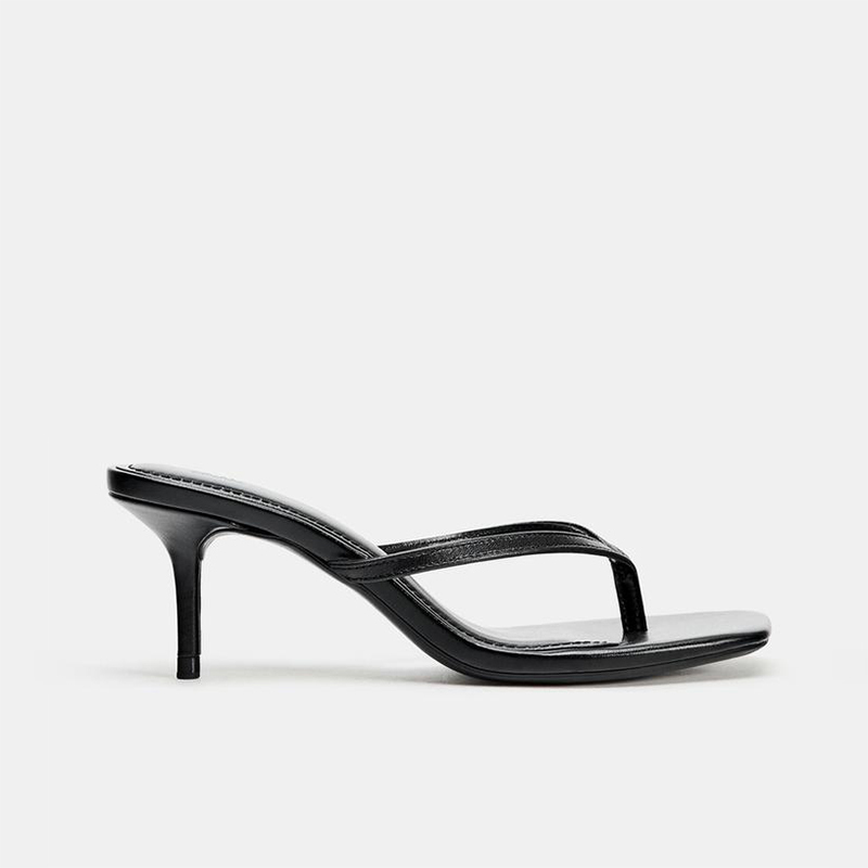Za2026 Spring and Summer New Style Flip-Flop High-Heeled Sandals, Simple Vacation Style Square-Toe Sandals, Flip-Flops for Women