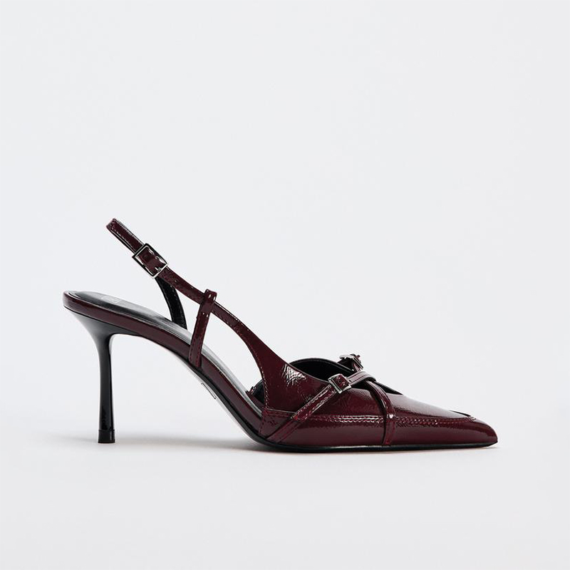 ZA2025春新作尖ったつま先細いストラップハイヒールシングルシューズ万能セレブミュールワンワードバックルハイヒールサンダル