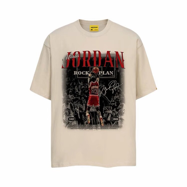 Rock and Roll Project American-Style T-Shirt with Vintage Retro National Trend Brand Print, Short-Sleeve Pure Cotton Street Basketball Shirt