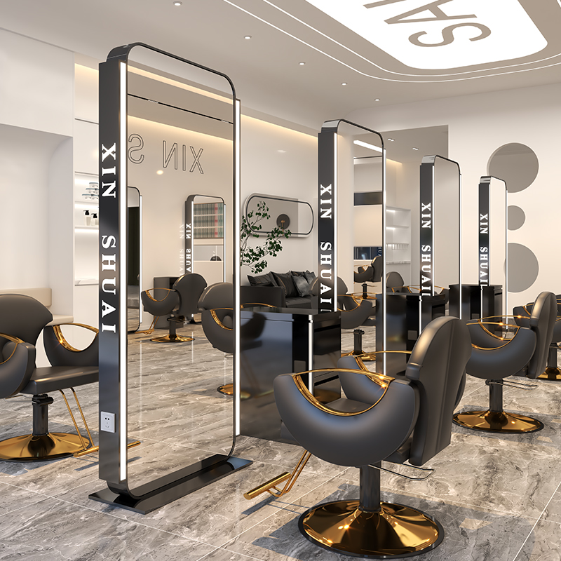 Net Red Beauty Hair Shop Mirror Desk Brief Hairdresse Shop Mirror Hair Salon Special with lamp single double-sided floor cut and haircut mirror tide