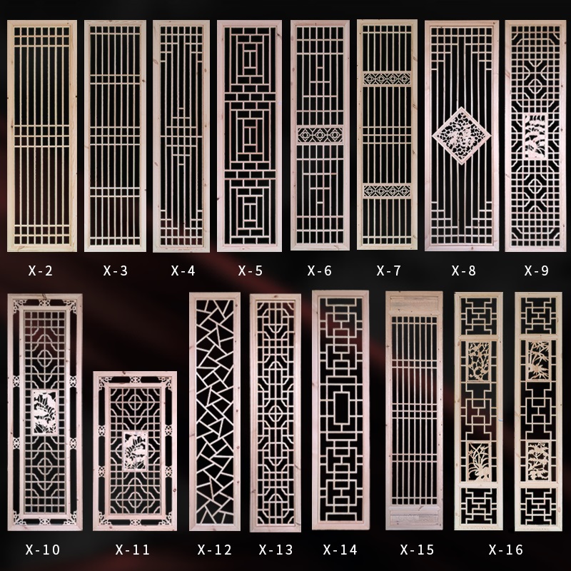 Wood carving solid wood partition flower lattice Chinese hollowed-out grid imitation ancient door and window screen Xuanguan TV background wall custom made