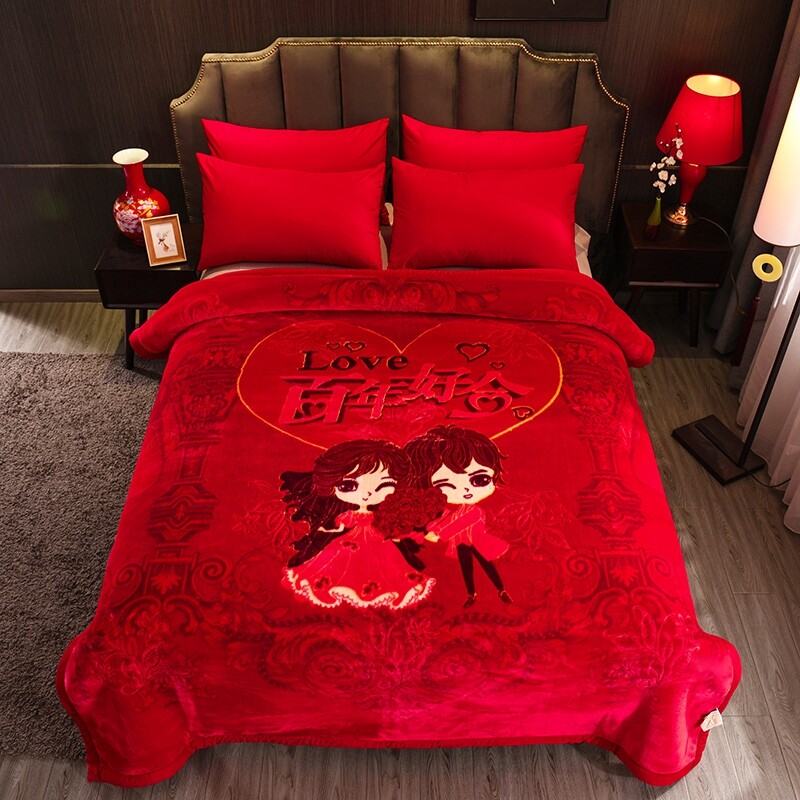 High-end Wedding Blankets Rascher Grand Red Wedding double Thickened Clouds Blanket flannel Flannel Blankets Accompany Dowry