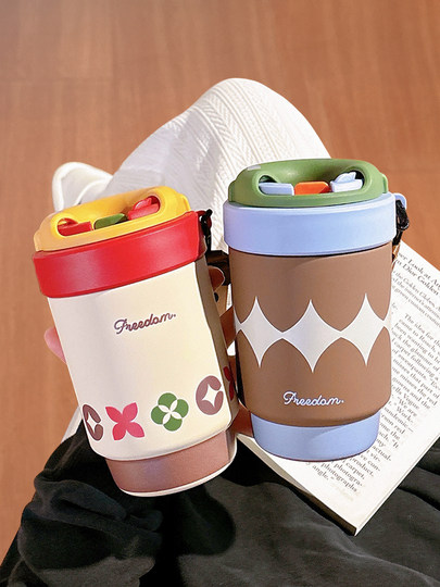 Insulated Cup, Coffee Cup, Water Cup, New Model for Women, Ceramic Liner, 2025 High-Value Cup, Straw Cup, Portable for Office Use