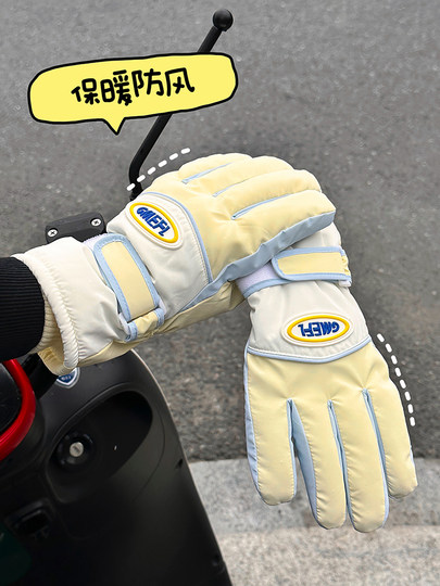 Cute Touch Screen Ski Riding Gloves for Women, Winter Thickened Plush Warm Gloves, Windproof and Waterproof Full-Finger Gloves