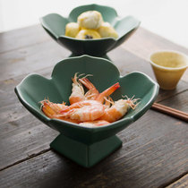  High-legged snack plate small snack fruit plate Chinese tea plate creative ceramic Zen coarse pottery cake plate retro green