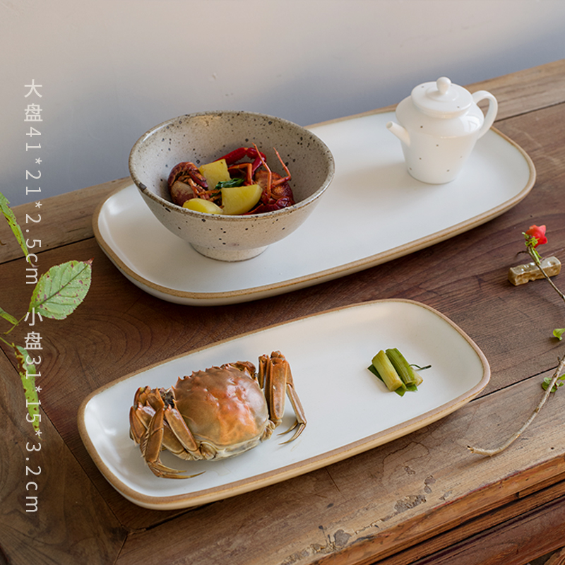 Jingdezhen Ceramic Plate Retro Plate Day Type Rectangular Steak Tray Breakfast Dish Home Fish Dish Coarse Pottery Cutlery