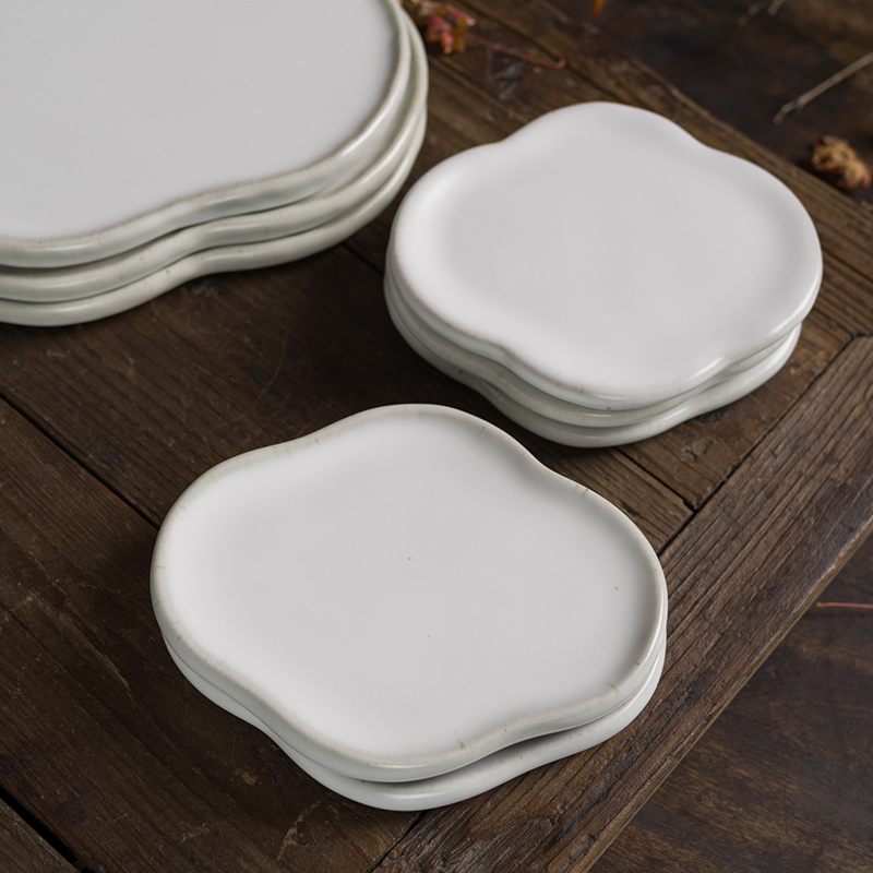 Ceramic Small Sauces Petri Dish Sweet Dishes Flat Pan Day Style Cutlery Coarse Pottery Tea Refreshments Pan White Mini Light