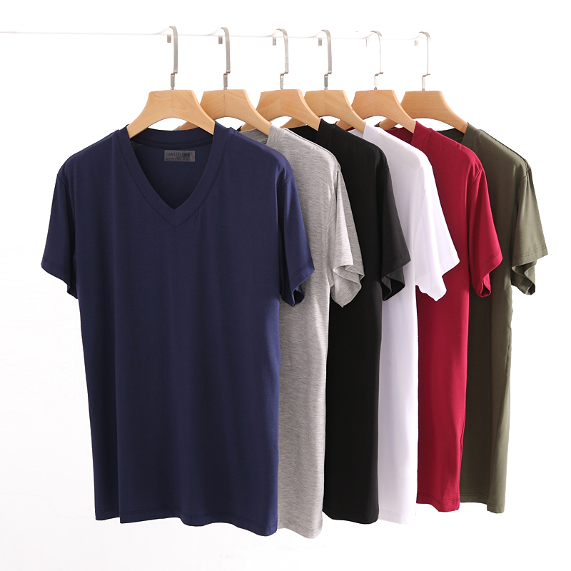 Summer modal men's V-neck short-sleeved solid color T-shirt home service loose half-sleeved large size thin casual pajamas