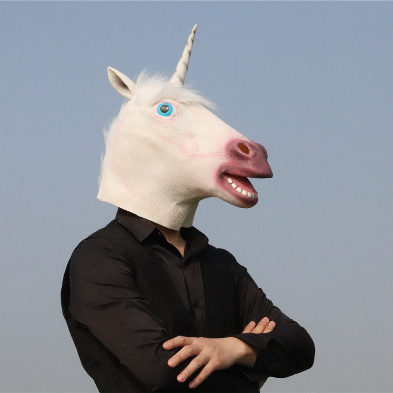 Unicorn head mask full face animal head shake with funny latex horse head