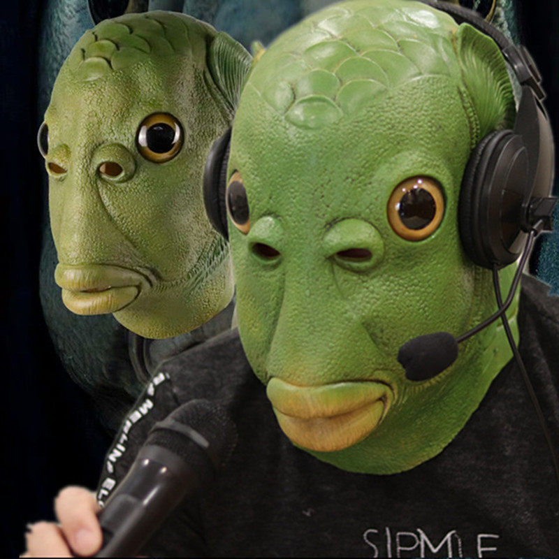 Green murloc mask animal fish headgear sand sculpture funny funny halloween masquerade dance vibrato bar singing props