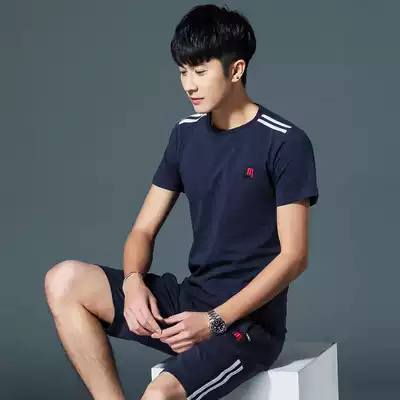 Summer short-sleeved shorts sports suit men's pure cotton casual sportswear men's five-point pants running fitness sportswear