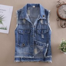 Spring and summer new slim Korean version of the shoulder hole sleeveless denim vest Net red womens short clip vest small coat