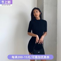 OceanMystery new classic black and white European style summer pit dress women slim sleeve zipper skirt