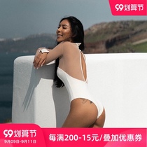 Mystery Ocean 2019 new mesh white one-piece swimsuit covering belly slim long sleeve sexy hot spring swimsuit