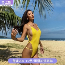 OceanMystery new swimwear women backless lemon yellow fresh sexy sports one-piece swimsuit