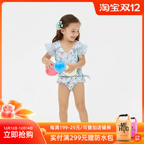 OCEAN MYSTERY new girl blue floral split swimsuit cute baby play water baby swimsuit