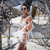 99966442 new seaside beach bikini with knitted set embroidery split sunshade swimsuit blouse pants