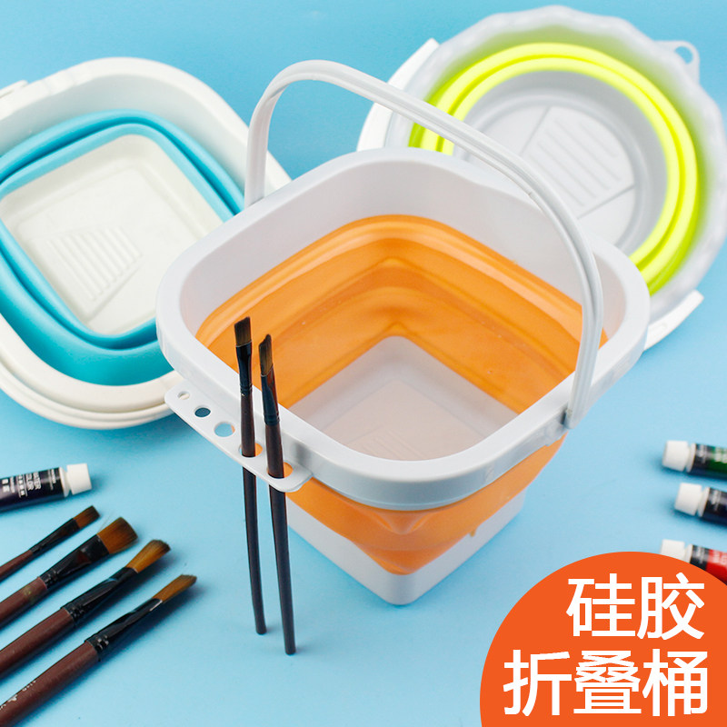 Large folding bucket small painting brush can scaling children's plastic bucket water powder oil painting country painting special shank pen can insert pen