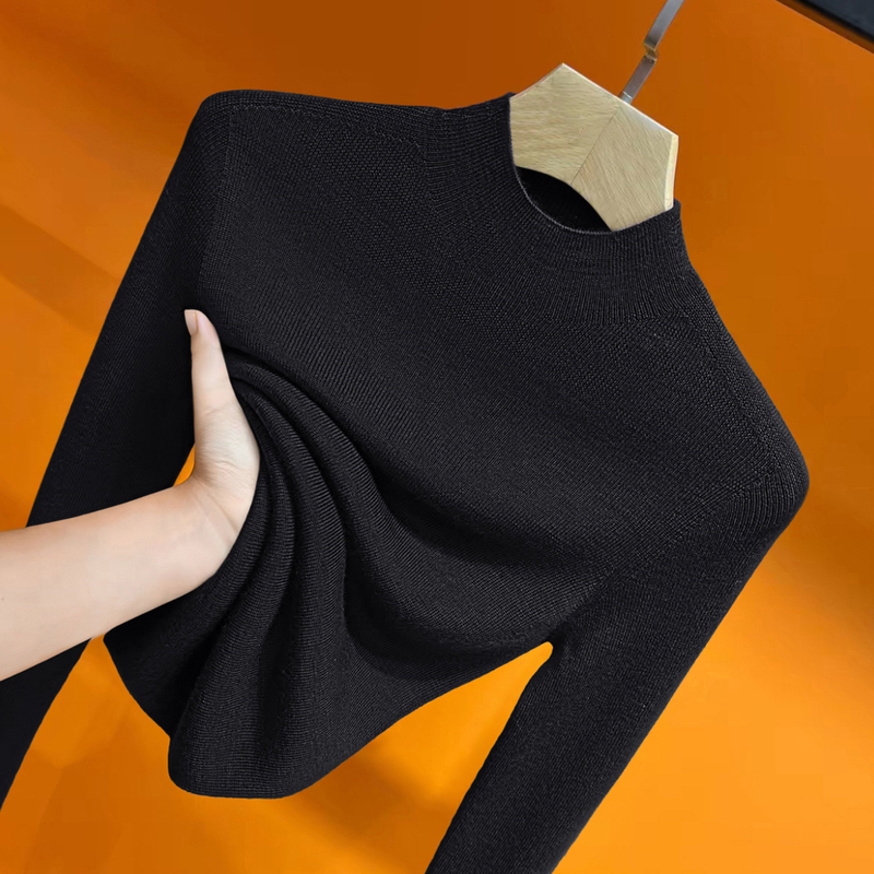 Black Half-Turtleneck Knitted Top for Women, New Autumn and Winter Long-Sleeved Slim-Fitting Base Shirt, Classic Versatile Slimming Sweater