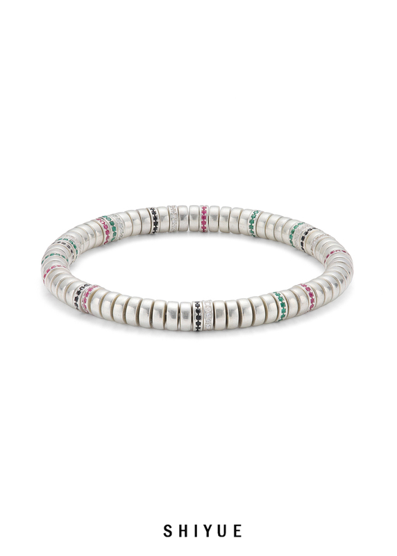 Shiyue Galaxy S925 Sterling Silver Straight-Cut Pill-Shaped Bracelet for Men and Women with Colorful Diamonds, Stackable Personalized Silver Bracelet, Gift Idea Shiyue Galaxy S925 Sterling Silver Straight-Cut Pill-Shaped Bracelet for Men and Women with Colorful Diamonds, Stackable Personalized Silver Bracelet, Gift Idea
