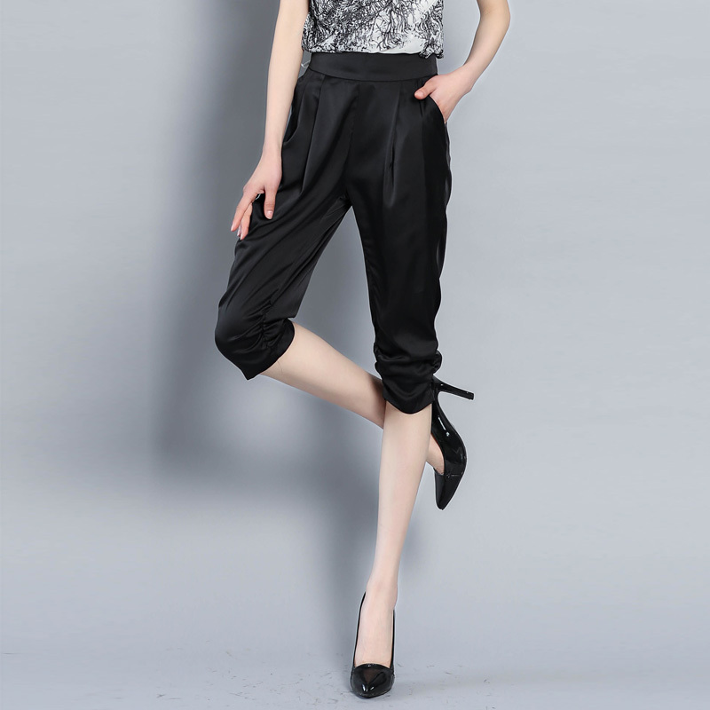 High-End Acetate Pants, Satin Cropped Pants for Women, Thin, Petite, Stretchy, Faux Silk, Plus Size Women's Cropped Pants
