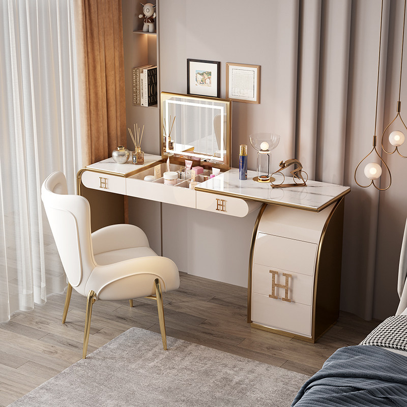 New light lavish dressings Fancy High-end Solid Wood Makeup Table Minima Modern Bedroom Rockboard Mesh Red Makeup Table 