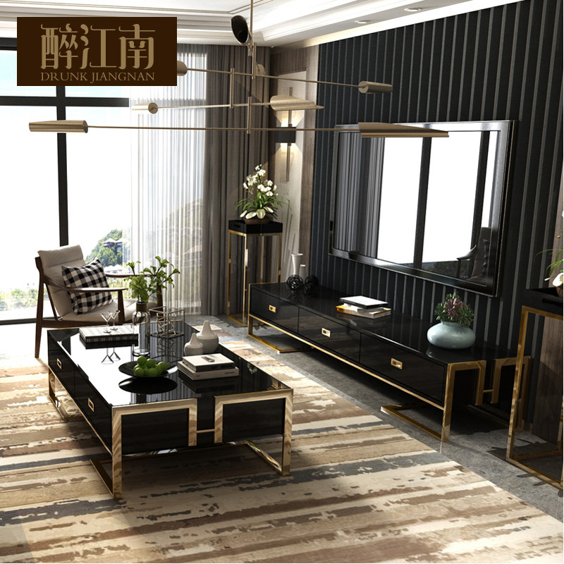 Coffee table simple modern apartment living room light luxury style tempered glass paint TV cabinet combination