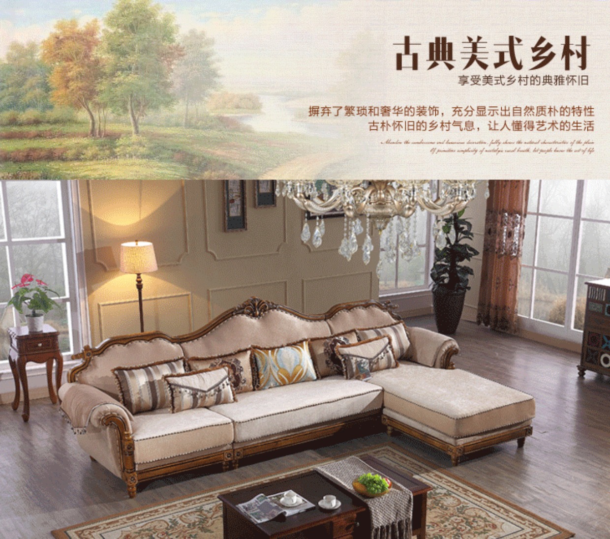 Sofa nước Mỹ kết hợp sofa vải Địa Trung Hải Gỗ rắn Góc châu Âu Căn hộ nhỏ Sofa hình chữ L - Ghế sô pha ghế sofa kiêm giường ngủ
