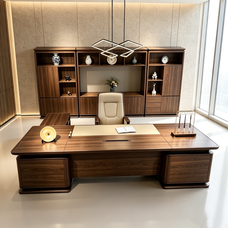 New Chinese-Style North American Black Walnut Executive Desk and Chair Set, Simple Modern Solid Wood Ceo Desk Office Desk New Chinese-Style North American Black Walnut Executive Desk and Chair Set, Simple Modern Solid Wood Ceo Desk Office Desk