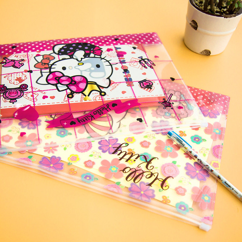 Guangbo stationery Hello test bag transparent A4 cartoon pull bag file bag students collect bag bag